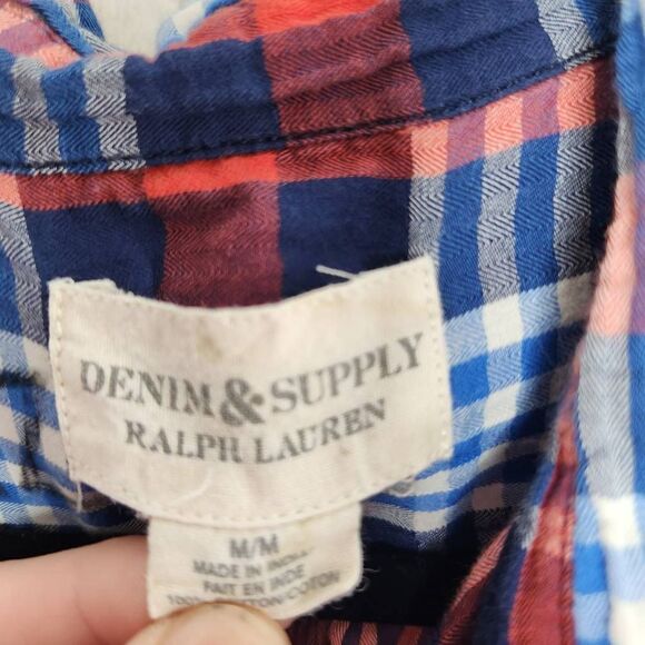Ralph Lauren Denim & Supply Women Red Blue Plaid Button-Up Shirt Medium Cotton - Picture 10 of 11